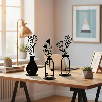 Ensemble de 3 sculptures décoratives pour la maison, vase en métal silhouette à poser sur une table