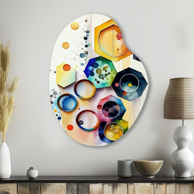 Clauzell Hexagon And Circular Abstract II - Geometric Asymmetrical Metal Wall Art, Modern Freeform Metal Art Print