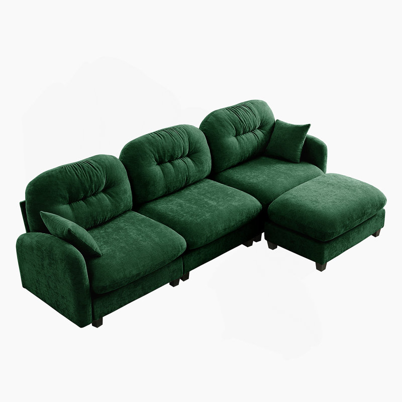 Canapé modulaire en L modulaire avec repose-pieds, tissu en chenille de qualité supérieure, dossier rembourré capitonné, conception ergonomique pour une installation facile dans divers espaces