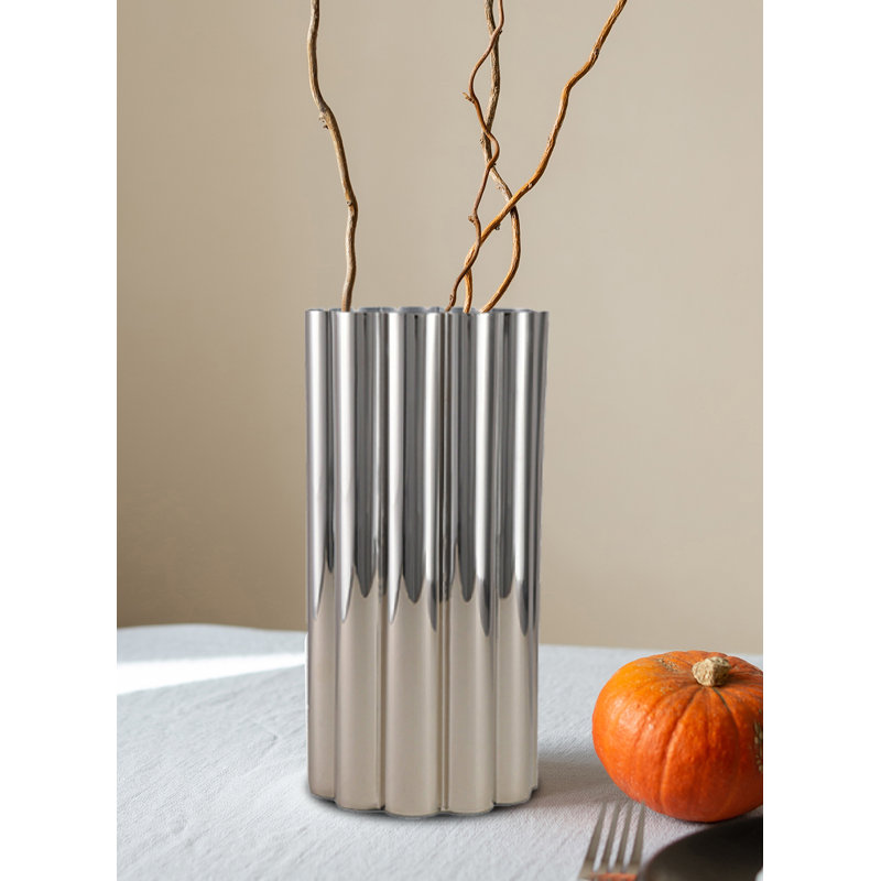 Brayden Studio® Lustrewave Fluted Vase – Stainless Steel Decorative Centerpiece, Table Centerpiece, Flowers Arrangements, Home Decor, Weddings, Events, 5" Diameter & 10" Tall, Pack Of 6
