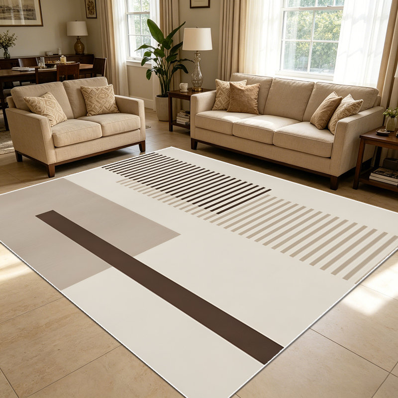 1PC Minimalist Neutral Geometric Stripe Line Pattern area rugs for Living Room, Soft and Comfortable, Suitable for all seasons, easy-to-maintain, machine washable Indoor floor mat, Under Table Farmhouse suitable for dining room, bedroom, home office