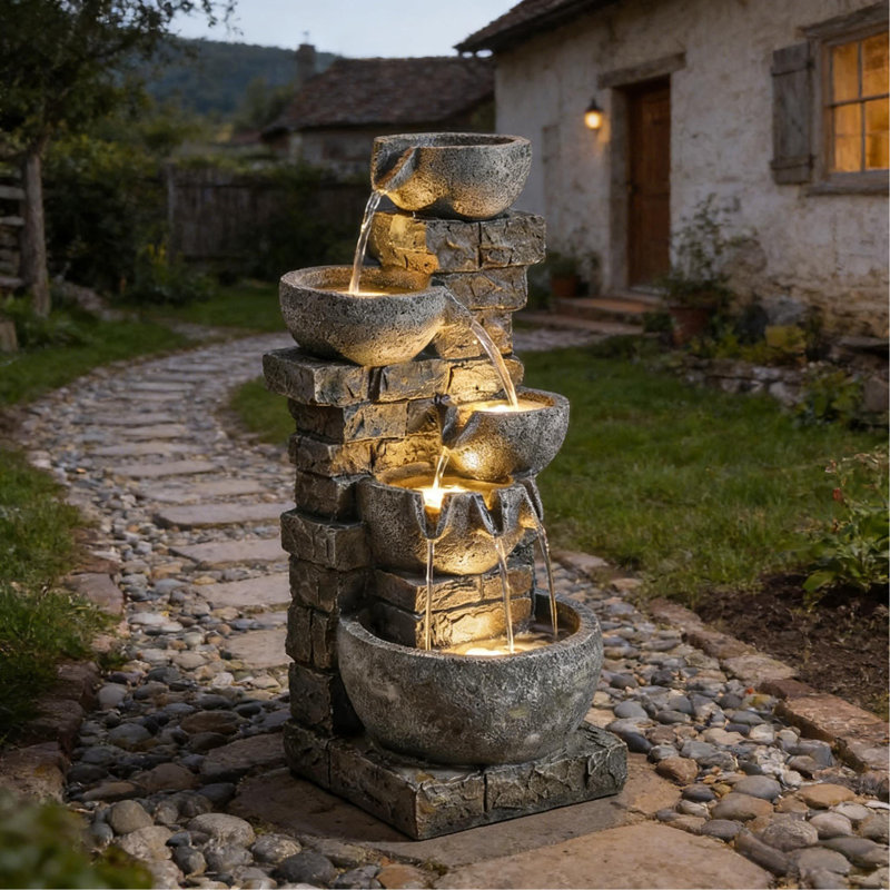 Fontaine de jardin, grande cascade d'eau, fontaine extérieure