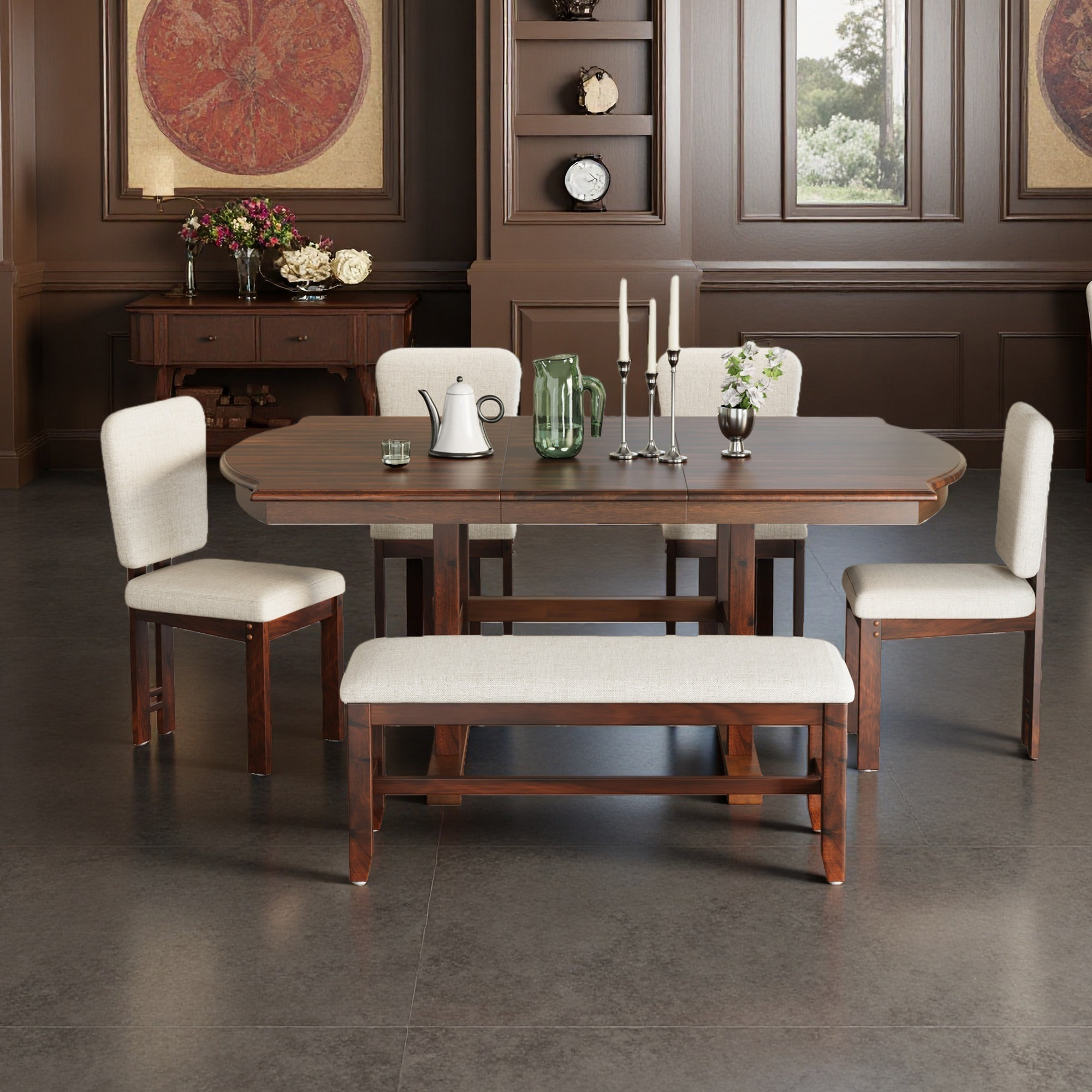 Red Barrel Studio® 6 Pieces 78Inch Extendable Wood Dining Table Set ...