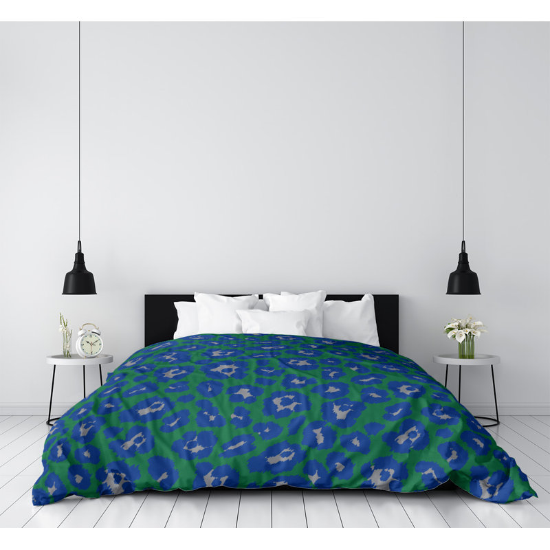Housse de couette simple à imprimé léopard, Housse de couette simple TG, Polyester brossé, Vert / mauve