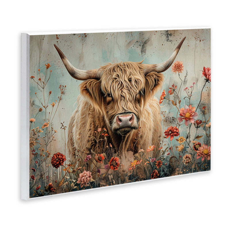  Spring Blooms Highland Cow Wall Plaque Art by LSR Design Studio, 10" H x 15" W
