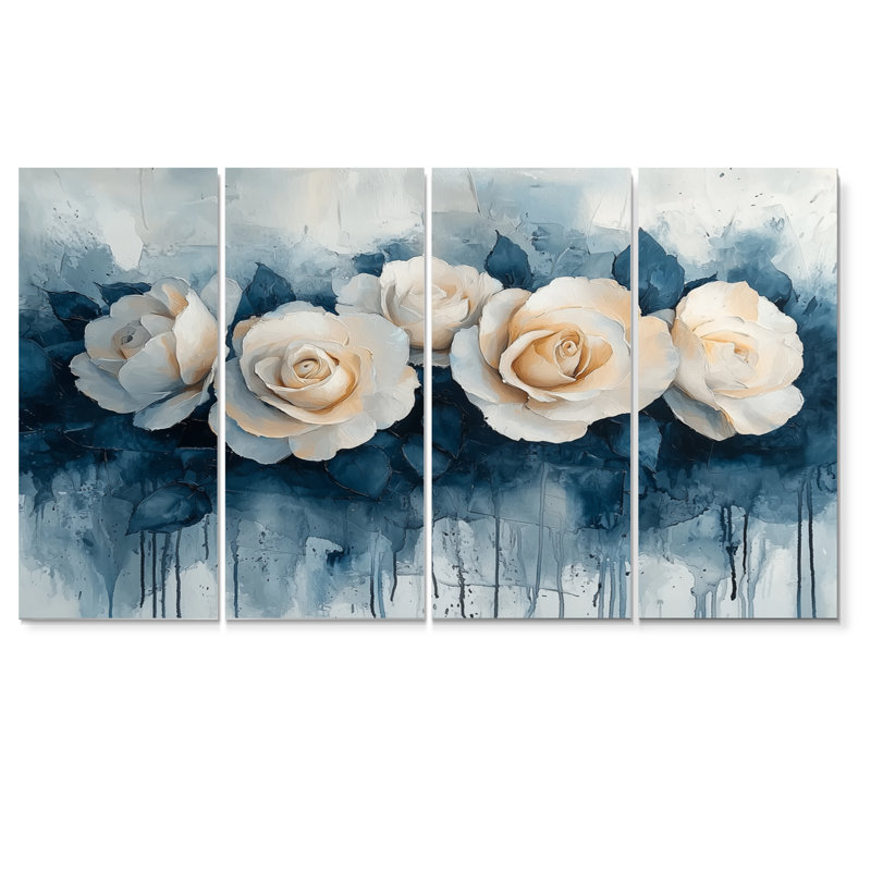 Atkinson - Roses, art mural - ensemble d'art mural moderne, 4, H 28 po x l 48 po