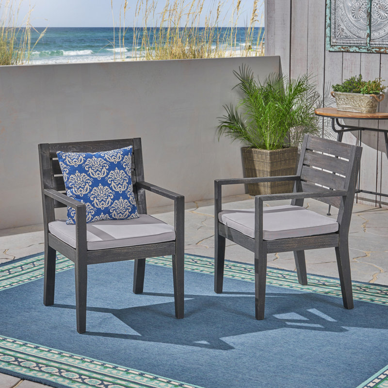 Fauteuil club d'extérieur en bois d'acacia avec coussins, chaise de salle à manger, Gris, Gris foncé