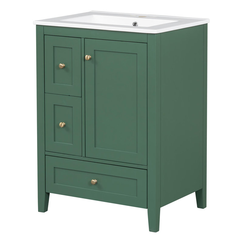 Meuble-lavabo 24 po avec lavabo en céramique, Vert foncé, Doré