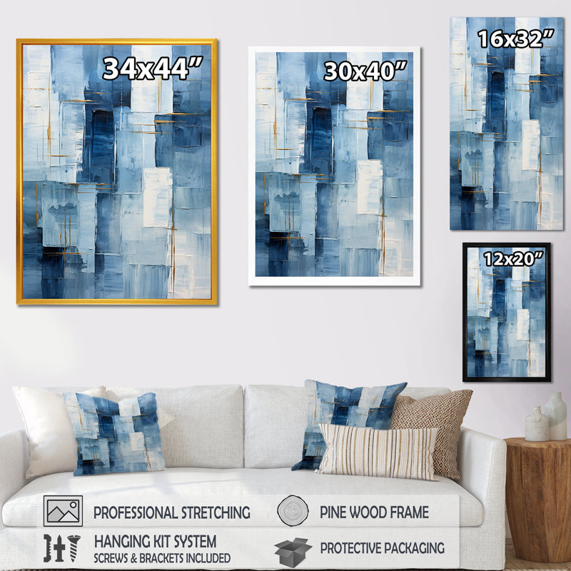 Blue Nautical Shapes II - Coastal Minimalisme, art mural, H 60 po x l 28 po x P 1,5 po, Toile tendue