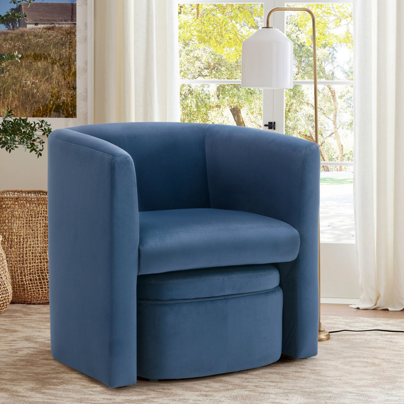 Accent Chair & Storable Ottoman Sherpa Chair w/Storage Ottoman - Plush & Space-Saving Design, Blue Velvet