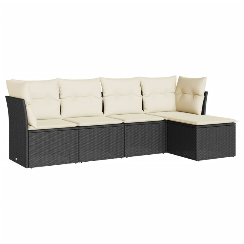 Vidaxl Garden Sofa Set Black PE Rattan 5 Piece Adjustable Feet