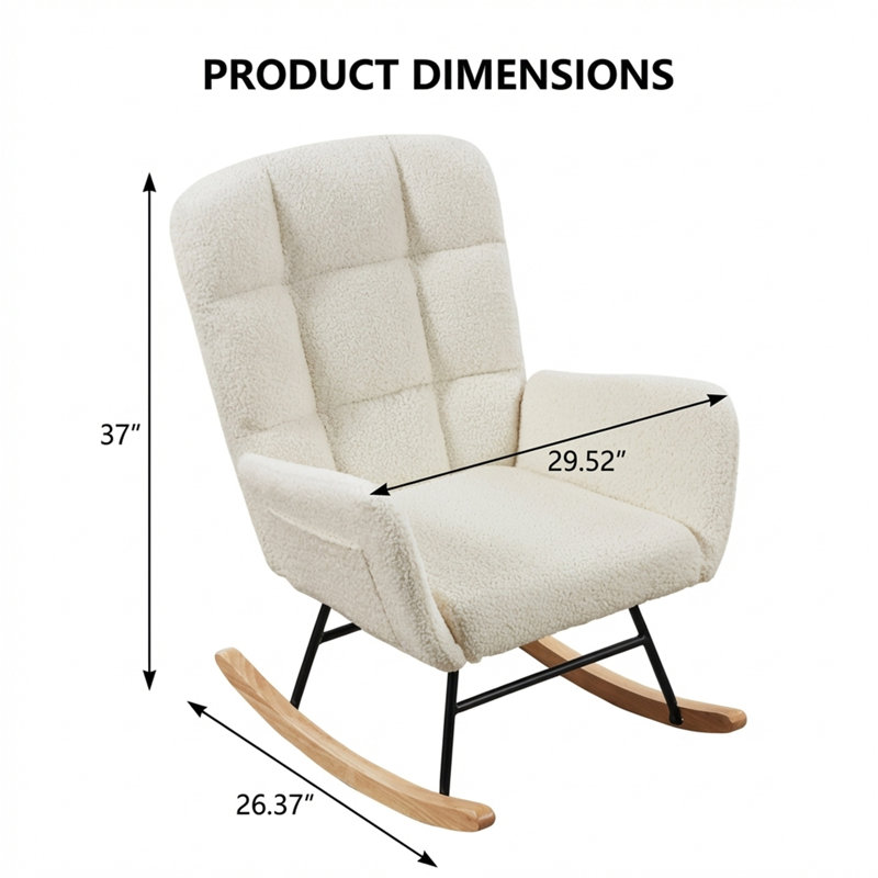 Fauteuil à bascule blanc en tissu avec ours en peluche blanc