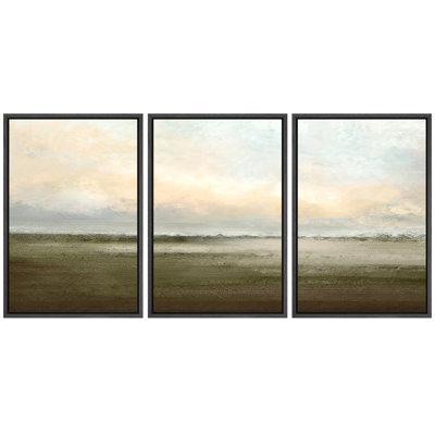 Muted Green Sunrise French Country Landscape Rustic Neutral Large Framed Canvas Print Wall Art Work