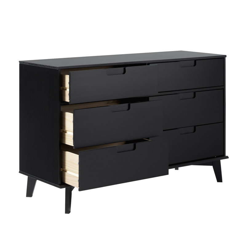 Yarber 6 Drawer Solid Wood Double Dresser, Black