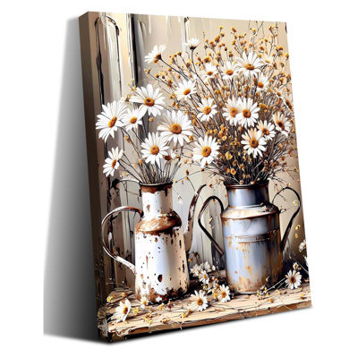 Art mural encadré rustique sur toile de style campagnard à fleurs