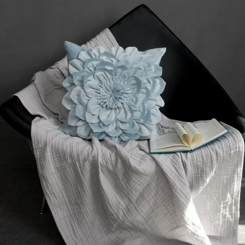 Appliqued Velvet Pillow Cover, Blue