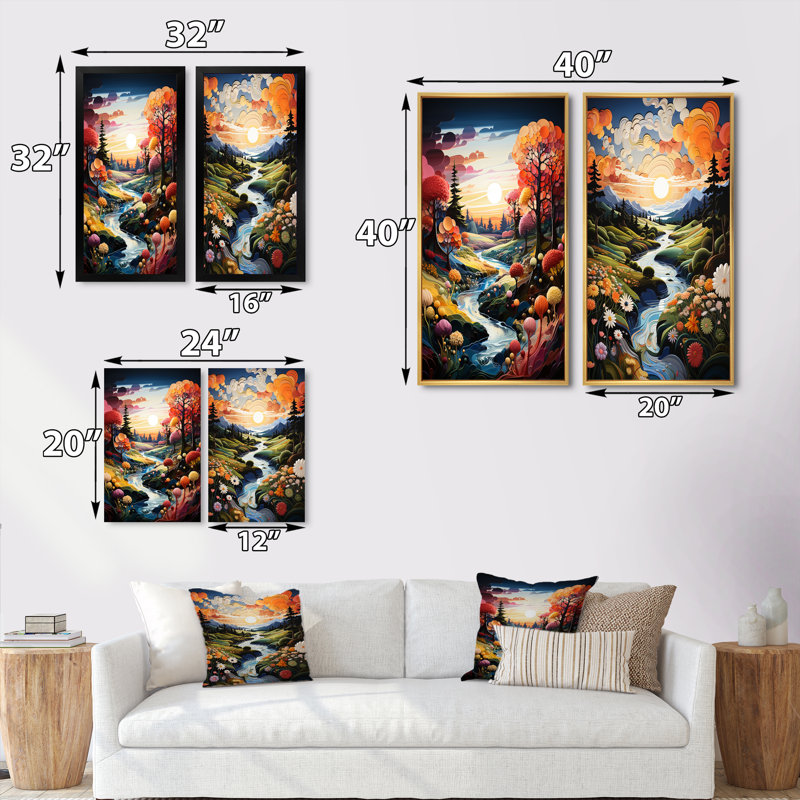 «Fairway A Whimsical», 2 pièces sur toile, H 32 po x l 32 po, Cadre noir