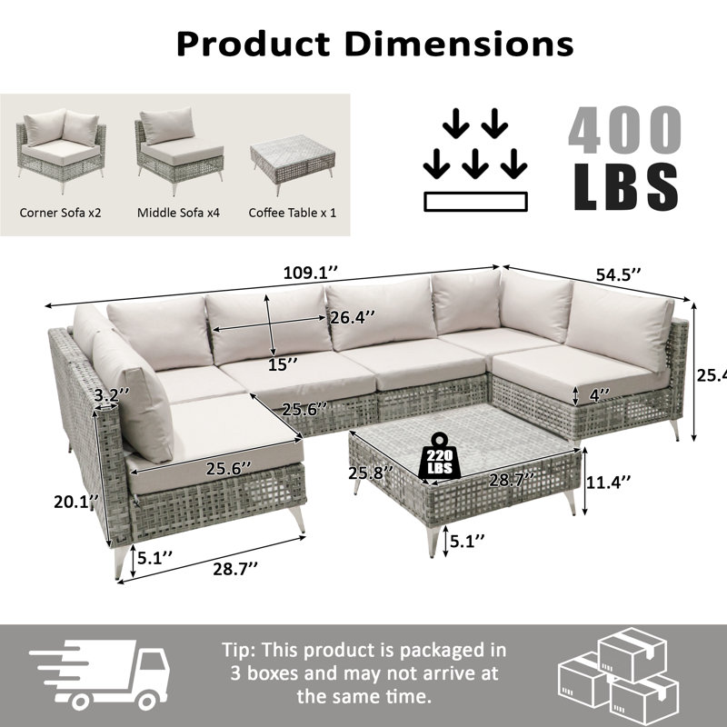 Ensemble de conversation modulaire en rotin 7 pièces avec coussins 7 pièces