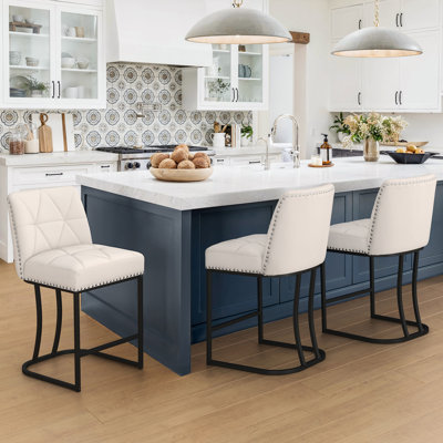 Upholstered Modern Barrel Counter Stools With Metal Frame