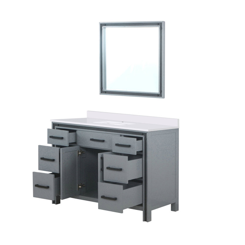 Meuble-lavabo gris foncé 48 po X P 22 po , Comptoir en quartz blanc et Miroir, Gris foncé, Quartz blanc