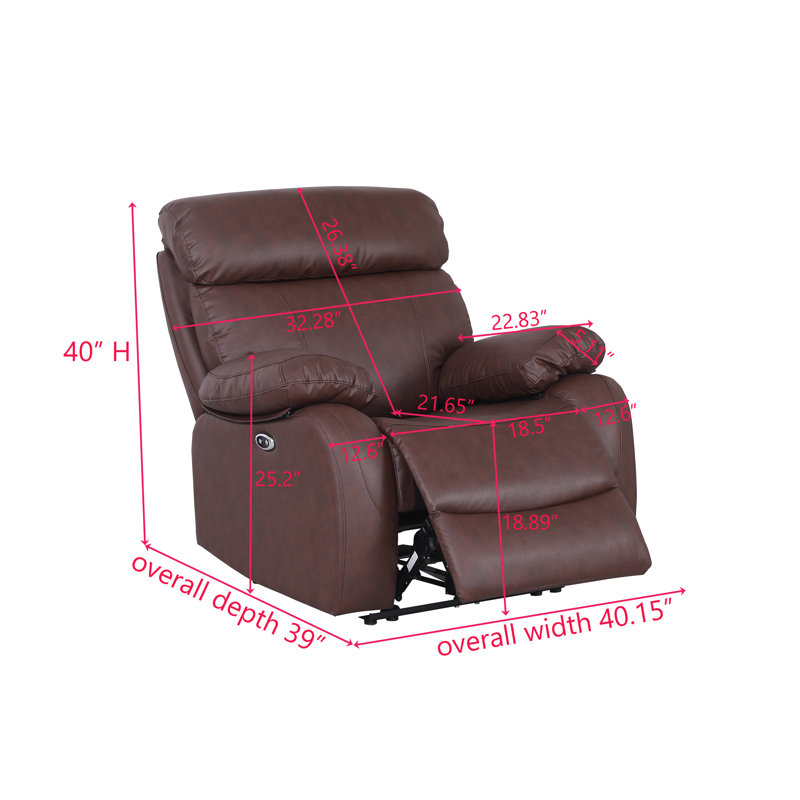 Avrielle Faux Leather Power Recliner, Brown Faux Leather