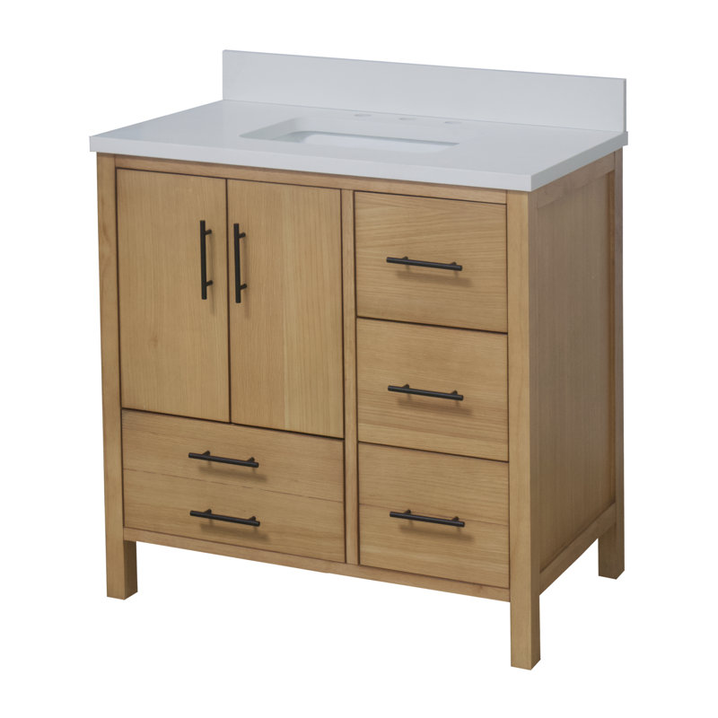 Ensemble de meuble-lavabo simple 36 po Kiara, Blond, Blanc mat