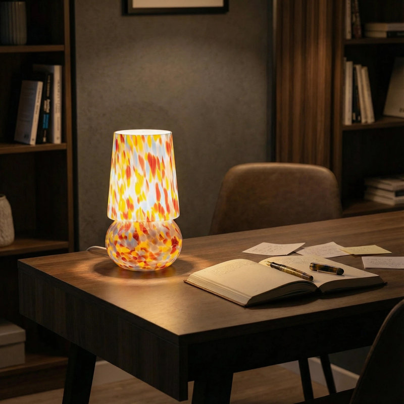 10" Colorful Glass Table Lamp, Dimmable Accent Lamp With E12 Socket, Adjustable Color Temperature, Modern Bedside Lamp With Woven Cord For Bedroom, Living Room & Hotel