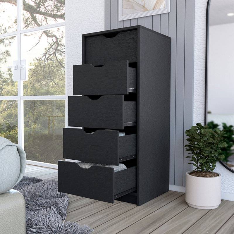 Kamran Dresser Kamran, Five Drawer Narrows, Width X 17,7, Black