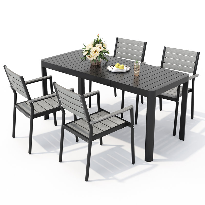Cadem Patio Dining Set with Extendable Rectangular Table, 4