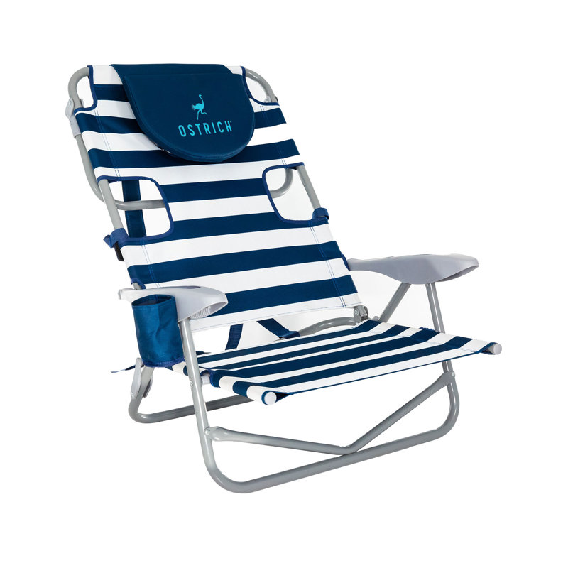 Folding Beach Chair, Striped Blue, 2