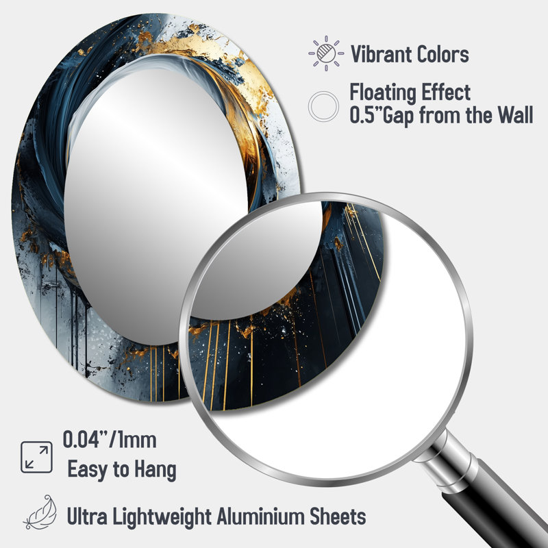 Black Gold Abstract Shapes And Lines V - Modern Oval Wall Mirror, 40" x 30"