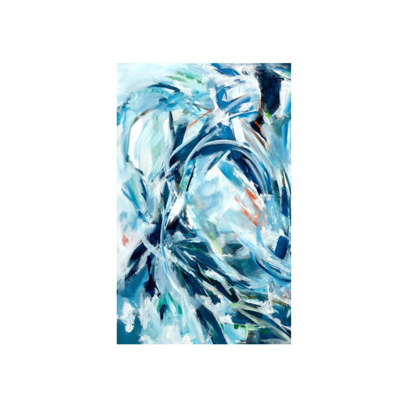 "Blue Line I" par Sara Brown - Impression sur toile, Couche de verre, H 38 po x l 24 po