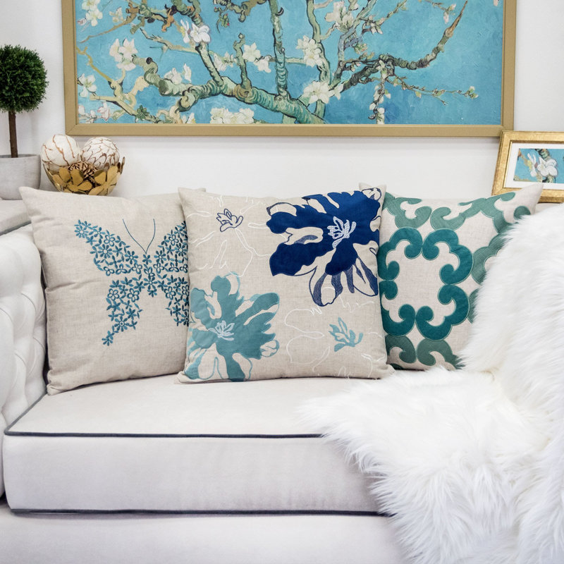 Floral Throw Pillow, Indigo