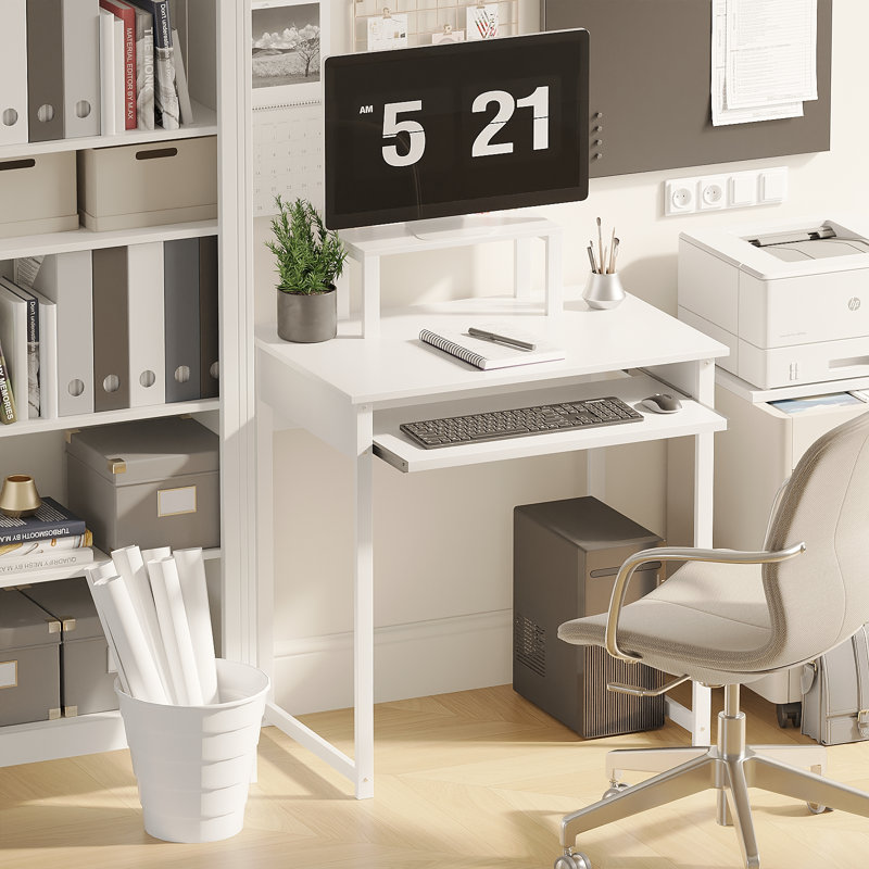 Bureau d'ordinateur moderne avec support pour écran et plateau à clavier, poste de travail compact pour adultes, 29.5in