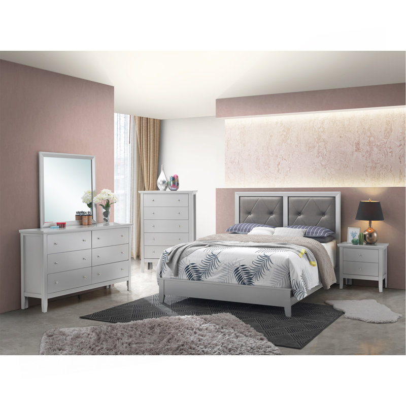 Charming Espresso Bed With Transitional Design, Queen, Champagne