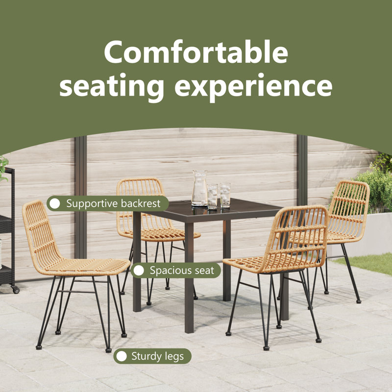 5 Piece Garden Dining Set Poly Rattan, 73cm H x 80cm W x 80cm D, Natural
