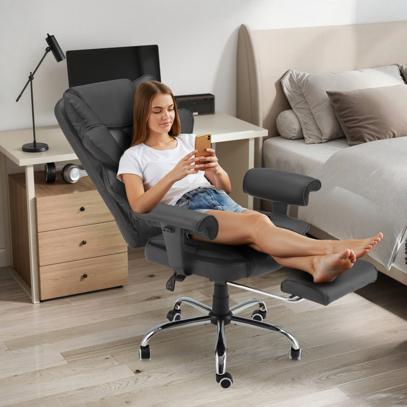 Executive Office Chair with 6-point Massage, Footrest, Gray