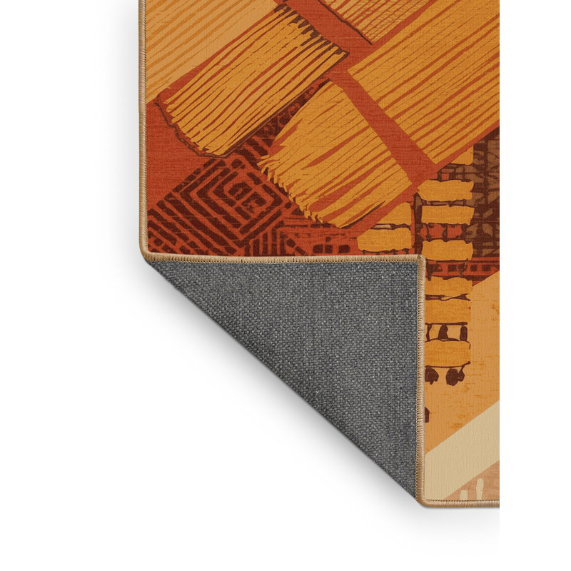 Tapis moelleux moelleux à motif de blocs d'inspiration mondiale en brun - reliure brun clair, 5 x 7