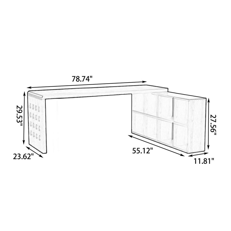 Bureau rectangulaire brun en bois massif, H 29,53 po x l 78,74 po x P 23,62 po