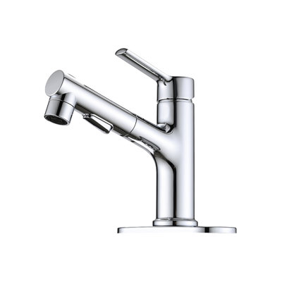 Robinet de lavabo de salle de bain escamotable, poignée simple, 3 réglages de jet, bouchon de bonde escamotable et plaque de pont, fabrication en acier inoxydable