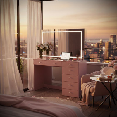 Brielle Premium Makeup Vanity With Bluetooth Speakers And Full LED Mirror
