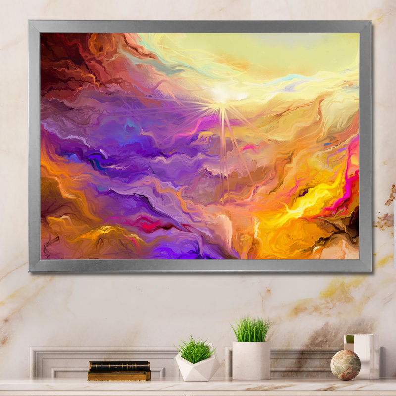 Impression sur toile «Purple Vibrant Ink Storm» - cadre flottant, H 30 po x l 40 po x P 1,5 po, Cadre photo argenté