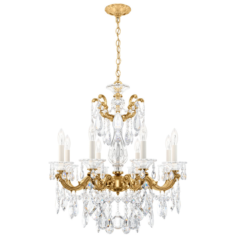 La Scala 8 Light 25in x 28.5in Chandelier in Florentine Bronze with Clear Radiance Crystals, Czech, Heirloom Gold