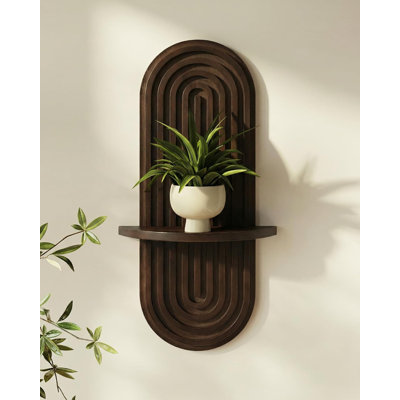 Wall Decor Plant Wall Shelf Wooden Plant Holder, Walnut
