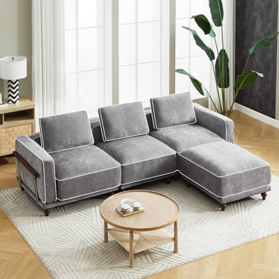 Modular Sectional Sofa with Removable Covers, Chenille Fabric and Solid Wood Frame for Living Room