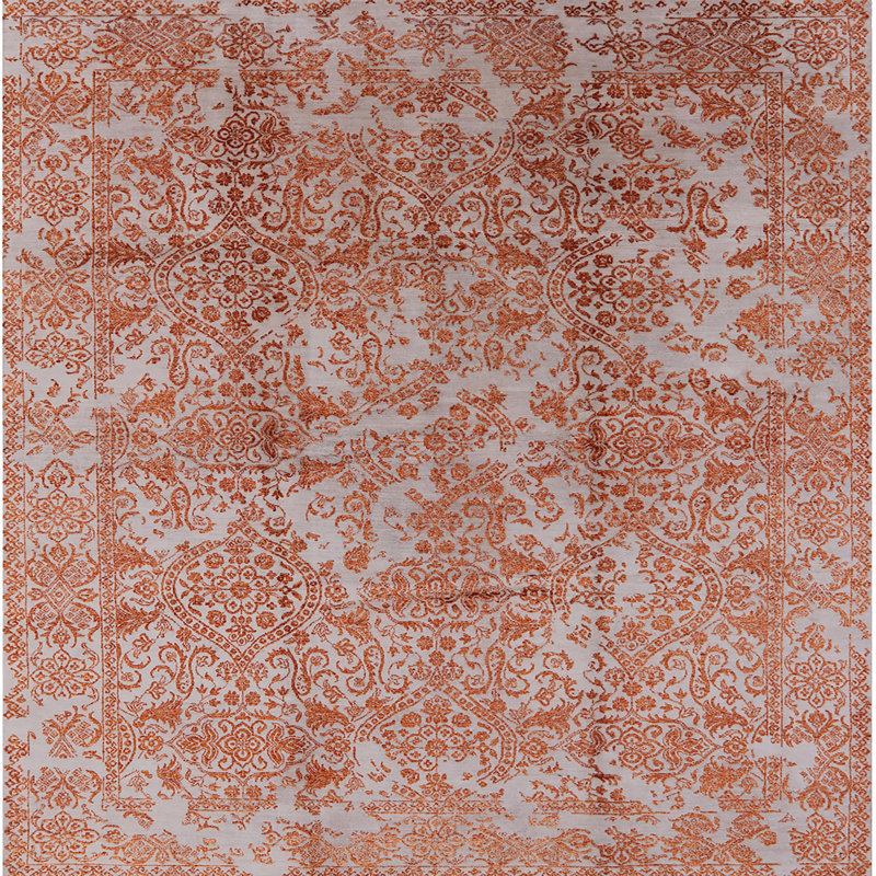 Tapis oriental orange / ivoire, Carré 7 pi
