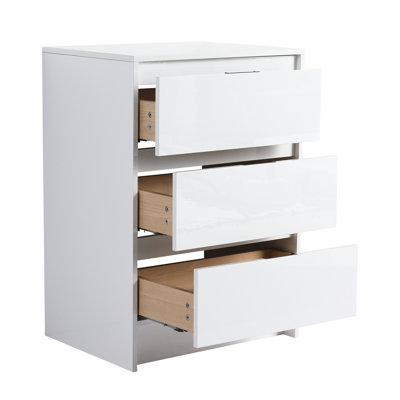 Glossy White 24" Freestanding Cabinet With 3 Soft - Close Drawers, Ideal For Bathroom, Study And Bedroom Storage Bathroom Small Item In Room