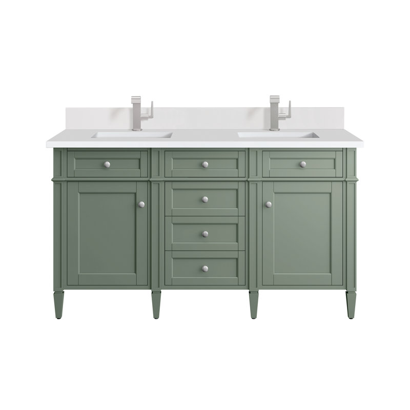 Brittany 60'' W Double Vanity, Single-Hole, Smokey Celadon, White Zeus
