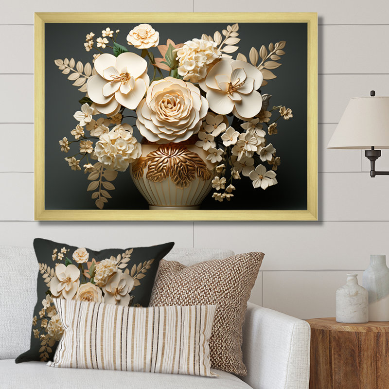 Hortensia baroque blanc et or VI sur toile, White Picture Framed, 12" H x 20" W