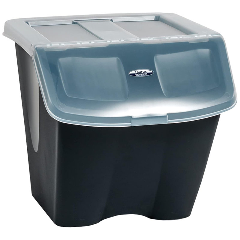  10 Gallon Stackable Shutter Bin with Flip Lid Plastic Storage, Black